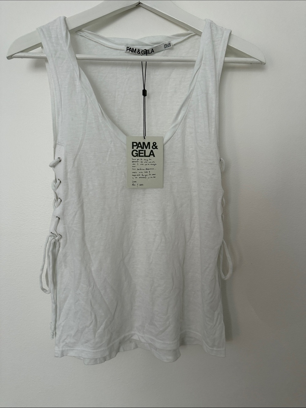 Pam & Gela White Side-Lace Tank